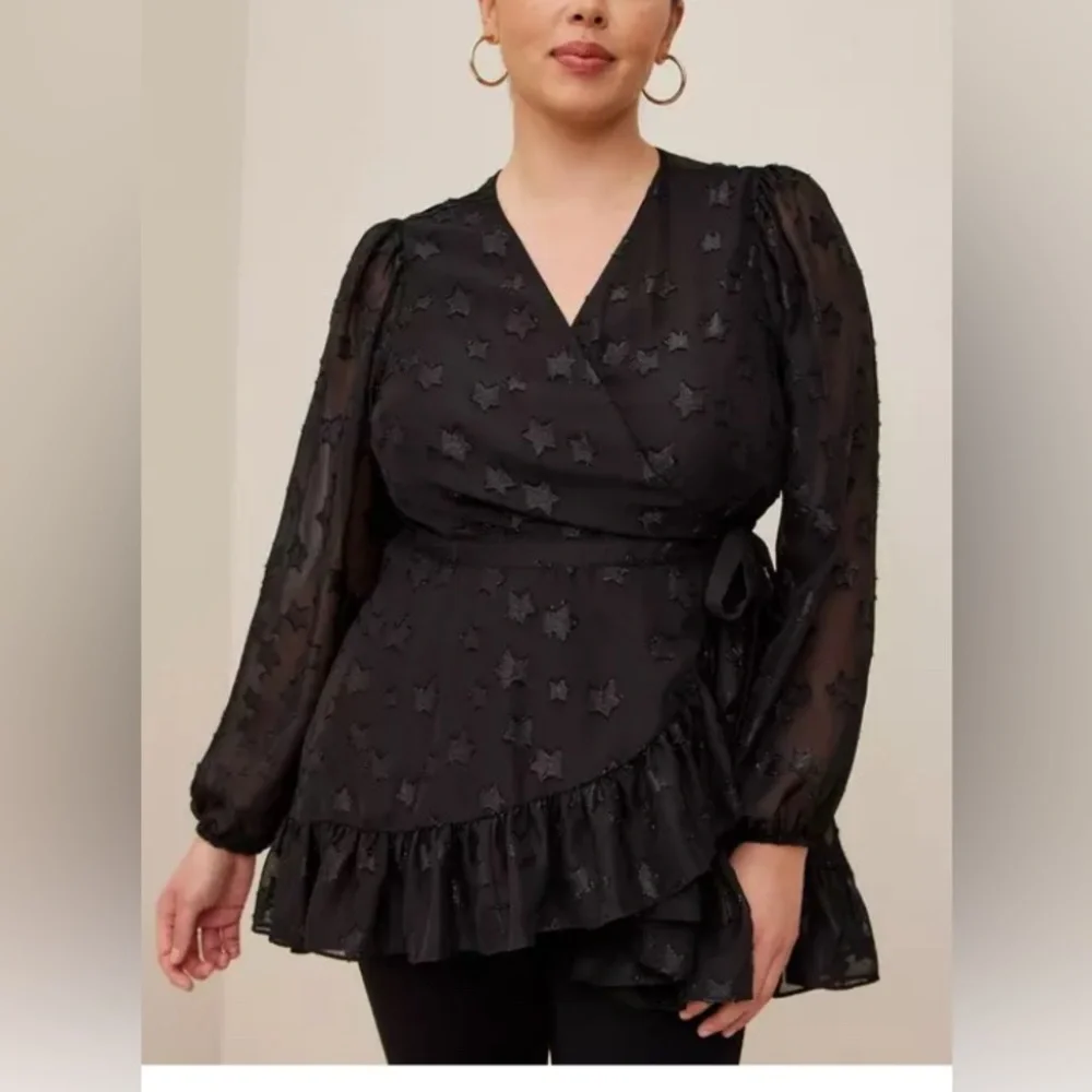 Torrid Lurex Star Surplice Ruffle‎ Hem Top